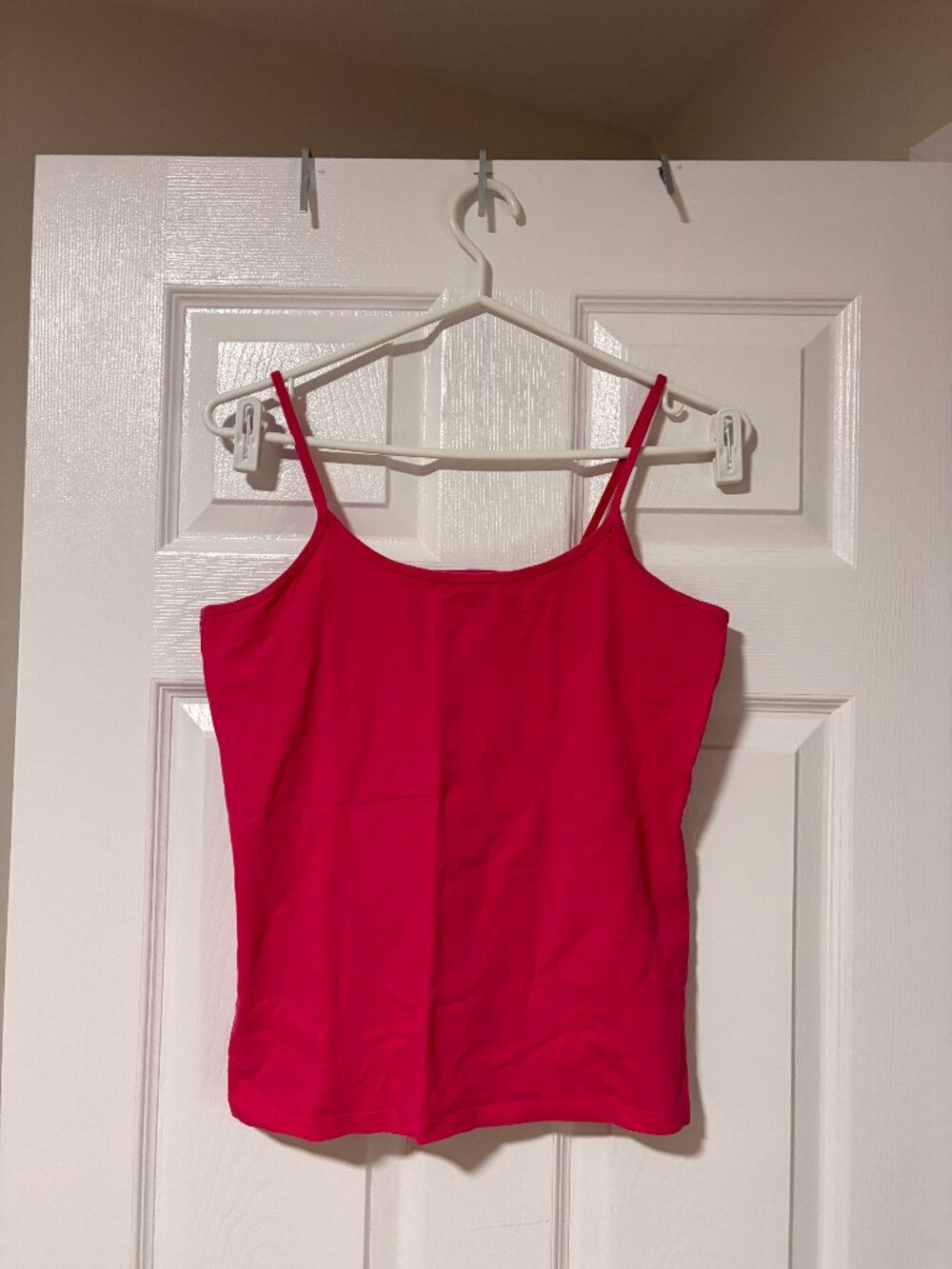 Hot Pink Basic Cami Tank Top | Stretch Spaghetti Strap Layering Top (Large)